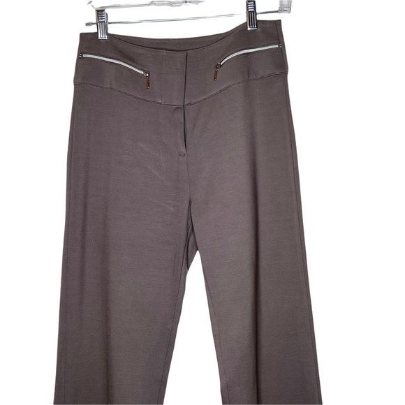 São Paulo Taupe High Rise Stretch Straight Leg Pants Zipper Accents Size 10 Tall - Picture 3 of 13